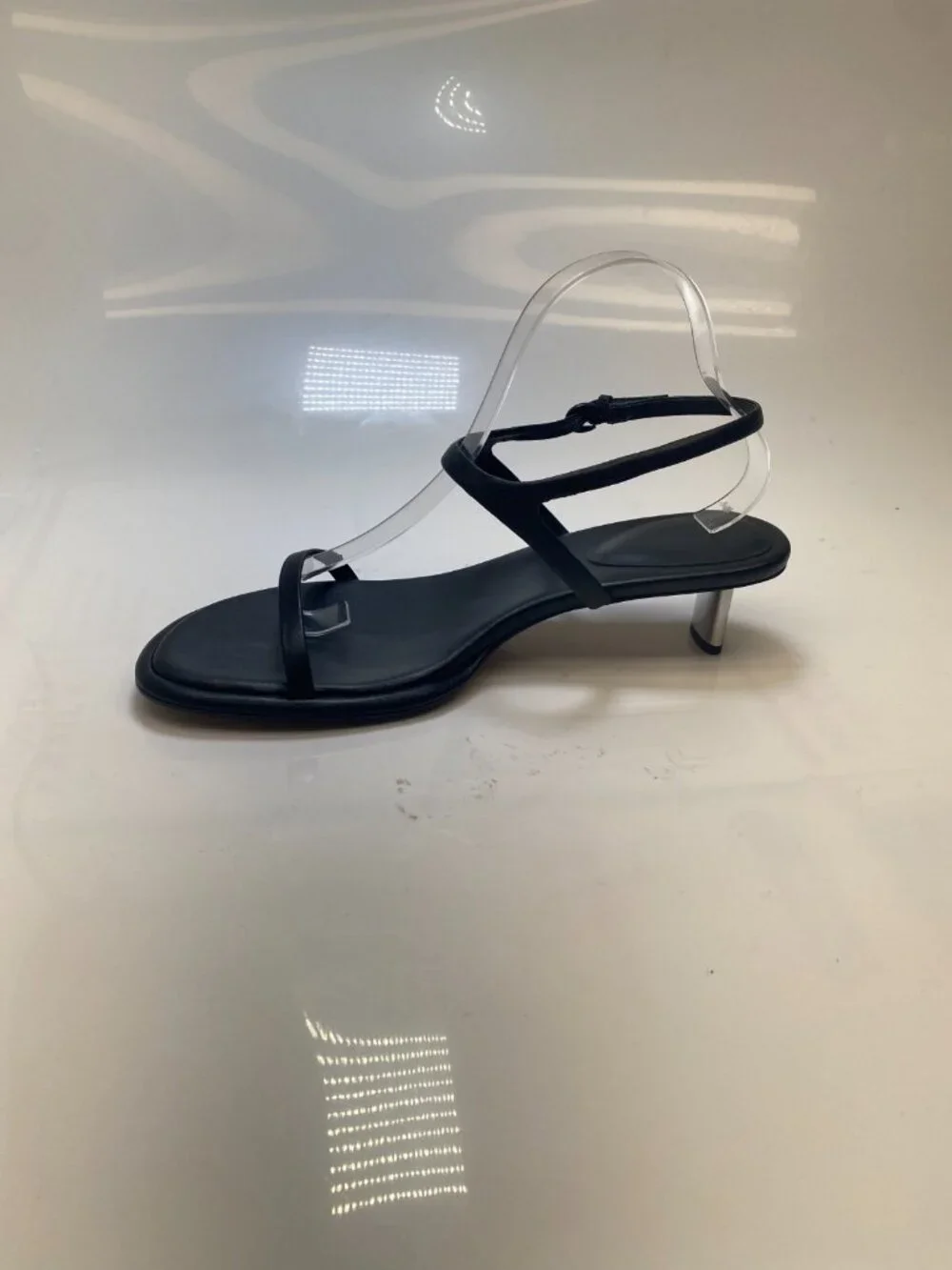 Vince Women's Ester Black Strap Kitten Strap Metal Leather Sandal 11